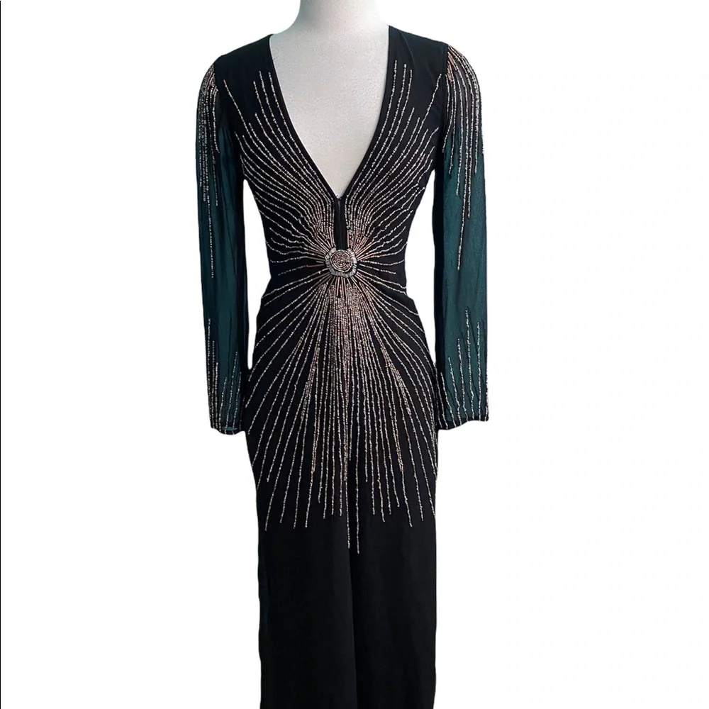 Nasty Gal studio beaded jumpsuit long sleeve sz-4 - Picture 1 of 6